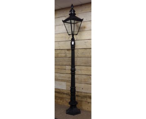 Victorian style cast iron street lamp post with copper and glass lantern top, H259cm   Condition Report   Click here for furt