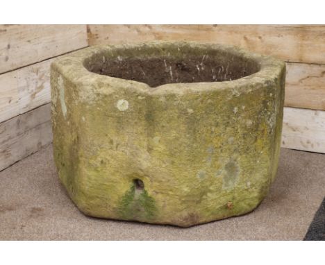 Large 18th/19th century deep octagonal stone trough planter, D97cm, H55cm   Condition Report   Click here for further images,