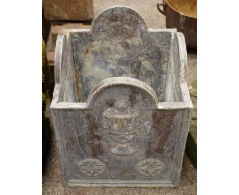 Regency style lead square planter decorated with urns H36cm   Condition Report   Click here for further images, condition, au