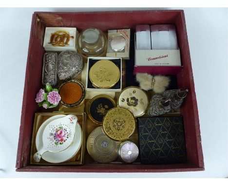 A quantity of vintage 'Stratton' compacts, silver items to include two antique, sterling silver, repousse lidded boxes, two g