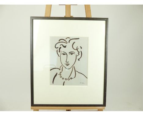 After Henri Matisse, portrait of a lady, ink on paper; sight size 36cm x 28cm.