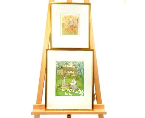 Gillian Lawson (20th century) 'Picnic' etching, artist's proof dated '1979' together with ''Bicycles'' limited edition etchin