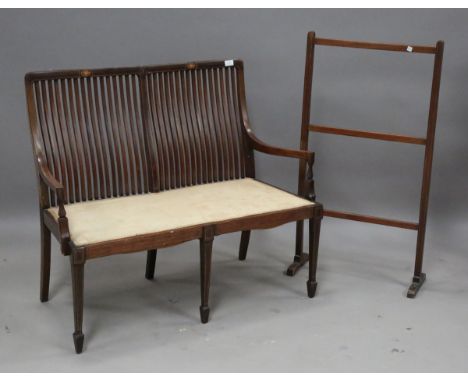 An Edwardian mahogany framed comb back salon settee, height 90cm, width 106cm, depth 56cm, together with an Edwardian mahogan