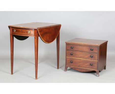 A George III mahogany oval Pembroke table with satinwood crossbanded borders, height 73cm, length 99cm, width 76cm, together 
