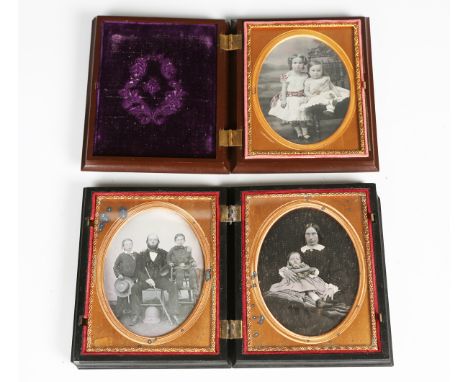 A good Victorian double-portrait daguerreotype, mounted within a thermoplastic Union case, each side moulded in relief with a