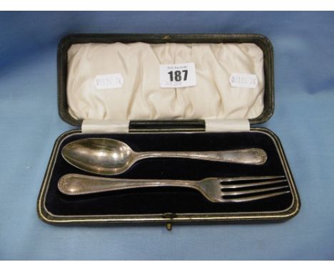 A boxed hallmarked silver spoon and fork set