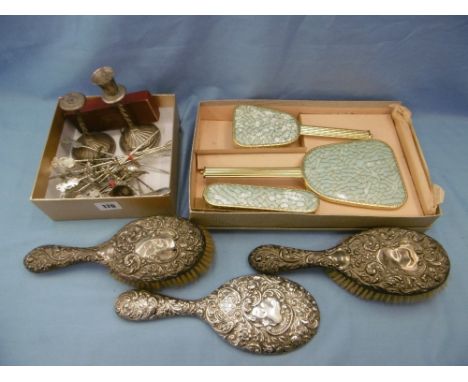 A quantity of assorted silver and silver plated ware including a dressing table set