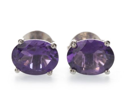 PAIR OF AMETHYST STUD EARRINGS, each set with an oval amethyst, marked 925 to the posts, 1.5g