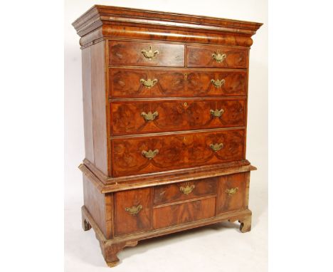 A late 17th / early 18th Century Queen Anne / William and Mary walnut chest on stand. Raised on bracket feet with drawer base