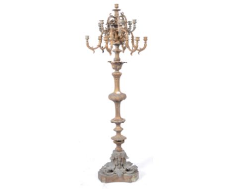 An impressive&nbsp; 19th Century antique vintage floor standing ecclesiastical candelabra candlestick holder having two tier 