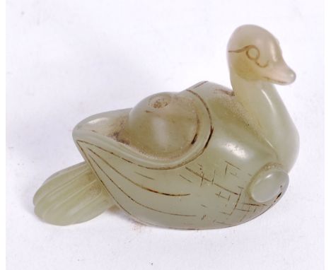 A 19th Century Chinese antique hand carved jade carved figurine of a Mandarin duck. Typical form with incised features. Measu