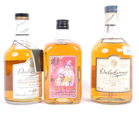 A group of 3x bottles of vintage Scotch Whisky comprising: Dalwhinnie 15 years single highland malt 1l &amp; 70cl along with 