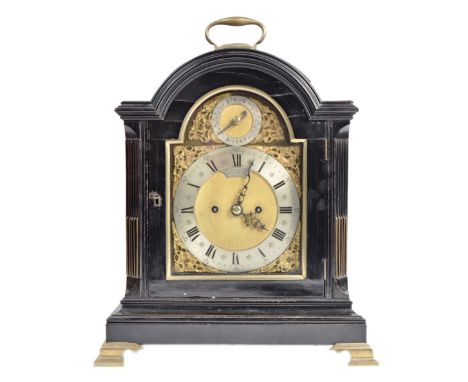 A 19th Century English antique George III manner ebonised double&nbsp; fusee movement bracket / table / mantel clock by Jenne