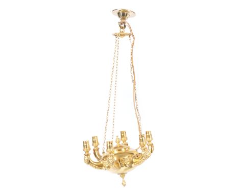 A fine quality 19th Century antique gilt ormolu six brand chandelier ceiling light comprising of six arms with lion mask and 