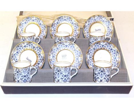 A cased set of six coffee cans and saucers Royal Worcester 'Aragon' pattern (a.f.)