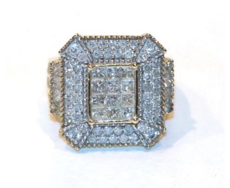 A 9 carat gold diamond plaque ring, finger size I1/2.  Gross weight 5.8 grams 