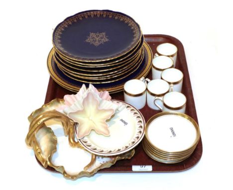 A collection of 19th century and later ceramics comprising: Mintons dessert wares, Moore leaf form dish, Royal Worcester etc