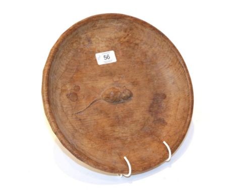 A Robert Mouseman Thompson Yorkshire oak fruit bowl with carved mouse signature; together with a box of miscellaneous items 