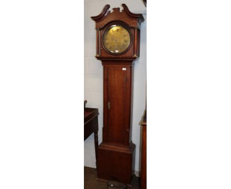 An oak thirty hour longcase clock, the circular brass dial with Roman and Arabic numerals signed John Steel, thirty hour move