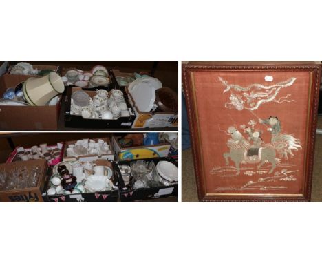 A large quantity of household china and glassware including: Poole pottery; Shelley; blue and white; 19th century tea wares, 