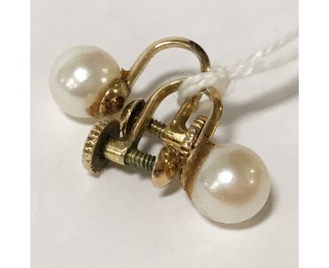 14CT GOLD &amp; CULTURED PEARL SCREW EARRINGS