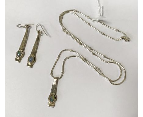 STERLING SILVER OPAL SET  EARRINGS &amp; PENDANT