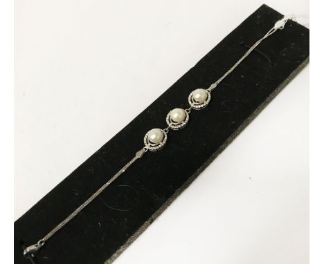 STERLING SILVER WHITE TOPAZ &amp; PEARL BRACELET