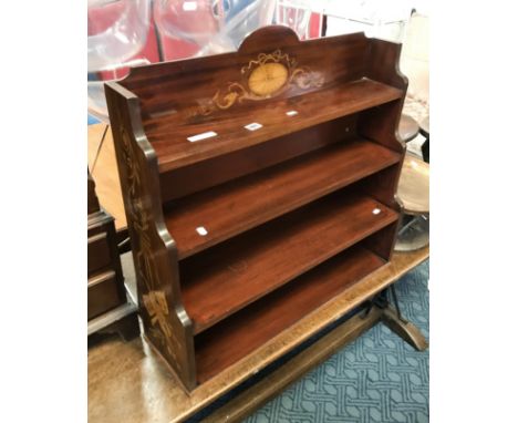 EDWARDIAN MAHOGANY SHELF UNIT WITH MARQUETRY TOP