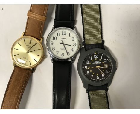 3 GENTS WATCHES - 2 TIMEX &amp; 1 ROTARY 