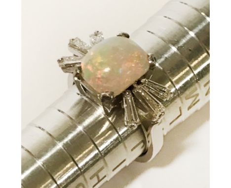 18CT WHITE GOLD &amp; OPAL (APPROX 2CT) &amp; DIAMOND RING - SIZE 'K'