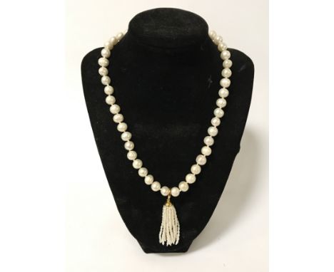 14CT GILT SILVER PEARL NECKLACE WITH DETACHABLE PEARL TASSEL PENDANT