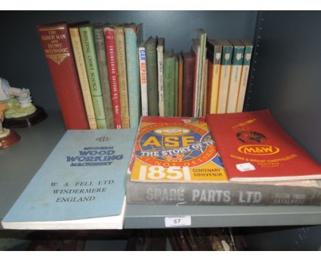 A selection of motor engine, engineer and mechanics reference books including tool catalogue for Moore and Wright and WA Fell