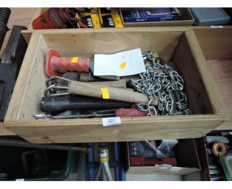 A selection of hammers and masonry tools