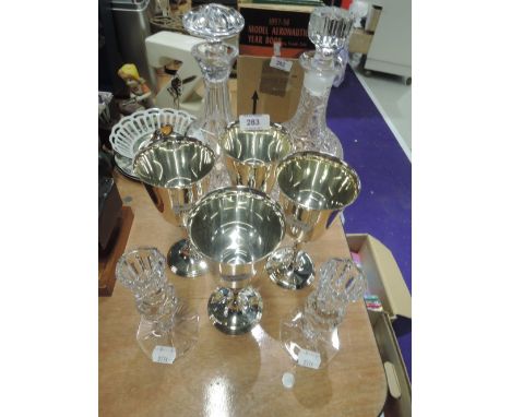 A selection of clear cut crystal wares including candle stick pair