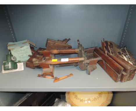 A selection of early cabinet makers and joinery tools including beech planes and Arcoy Rabbetter