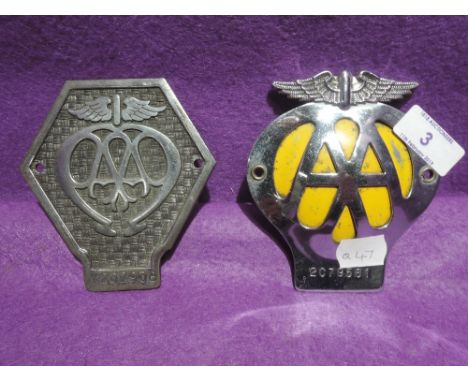 Two motor car or engine hood badges one for AA general motors and one commercial