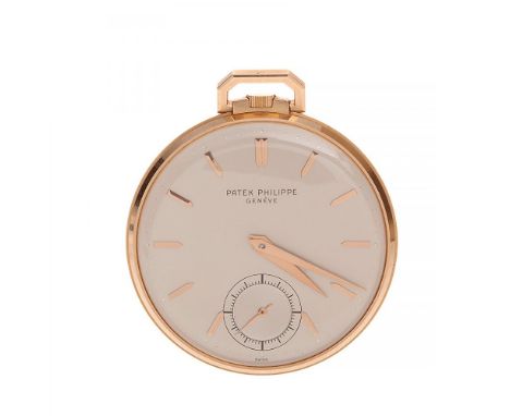 PATEK PHILIPPE pocket watch for men. Model 600 year 1945 made in 18 kt pink gold. Satin round case and dial, manual movement.