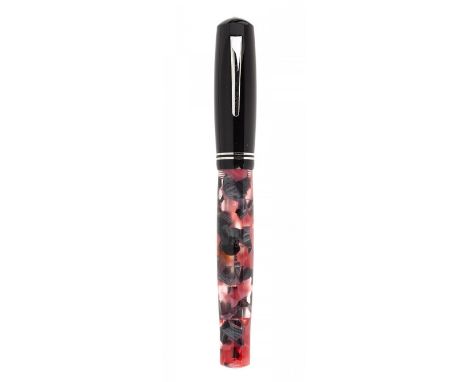 DELTA 366 FOUNTAIN PEN.Red and grey marbled celluloid barrel and black cap, with silver details and ornamentation.Limited edi