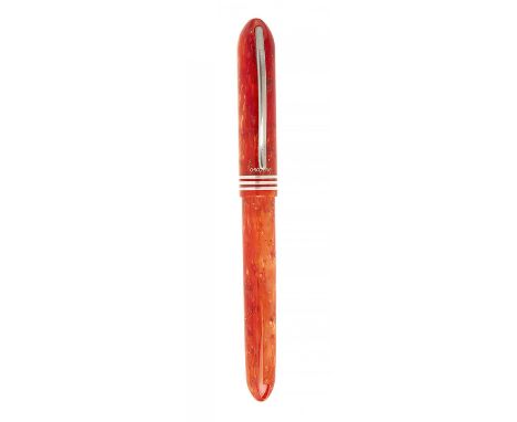 VISCONTI AMIGDALA "YOU AND ME" FOUNTAIN PEN.Bright reddish orange resin barrel and silver ornamentation and details.Limited e