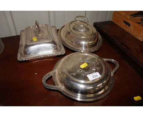 Three silver plated entreé dishes 