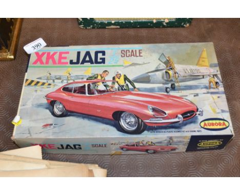 An Aurora assembly kit model of an XK-E Jaguar, unknown if complete (part built)