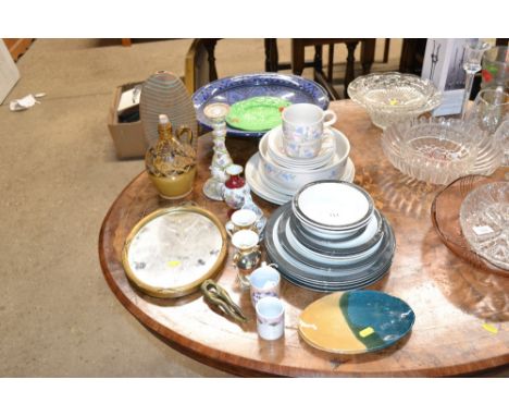 A quantity of various china to include Poole "Springtime" bowls and side plates; a gilt framed oval mirror; nut crackers in t