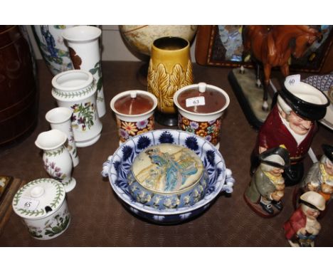 An Oriental decorated jar and cover; a pair of Goebel storage jars and covers and a Sylvac vase