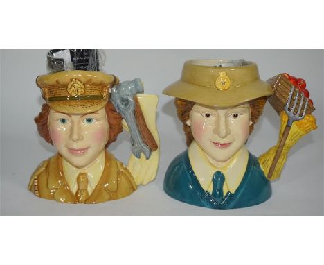 Two Royal Doulton intermediate character jugs, comprising 'Women's Land Army' and 'Auxiliary Territorial Service.' Limited ed