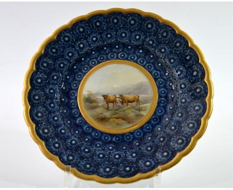 A Royal Worcester, Grainger & Co cabinet plate, decorated with a lowland cattle scene, possibly John Stinton, circa 1895. Dia