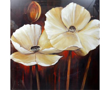 After Rian Withaar, (20th century), a photographic print of study of white poppies, framed. 68cm x 68cm.