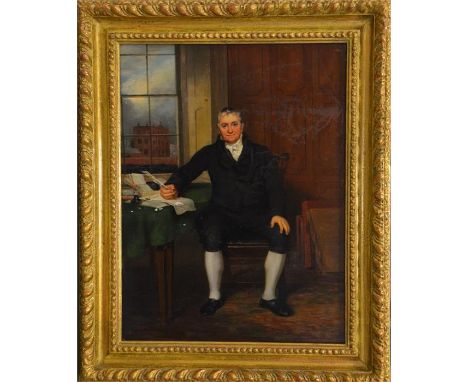 Joseph Clover (British 1779-1853), portrait of a seated gentleman, oil on board, gilded frame 35cm x 26cm.