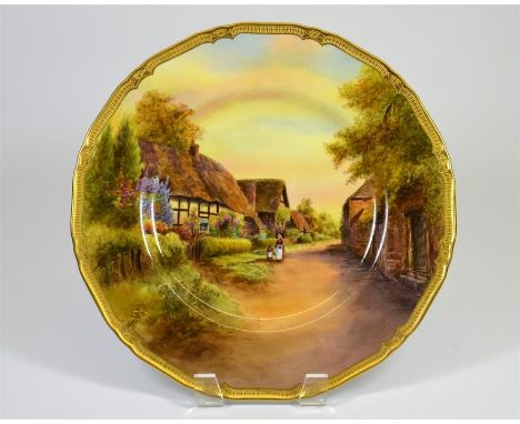 A Royal Worcester boxed cabinet plate, Little Comberton scene, signed Rushton and date code for 1940. Printed marks. Diameter