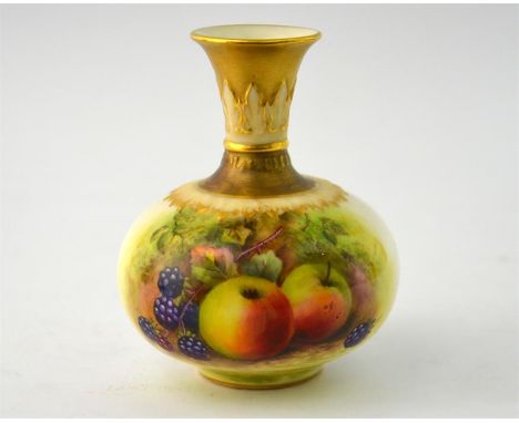 A Royal Worcester vase, with fruit decoration, signed T. Lockyer and date code for 1929. Height 10cm.