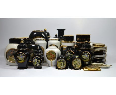A large collection of  Japanese The Art of Chokin ceramics with gold edging, includes pin trays, saucers, plates, vases, pots
